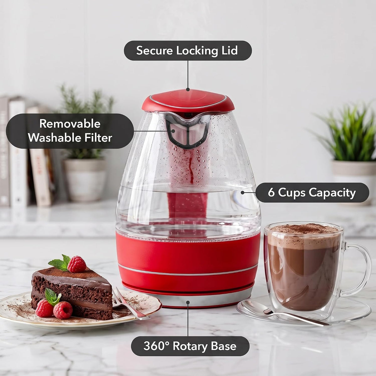 OVENTE 1.5L Glass Electric Kettle Water Boiler, Black KG83B