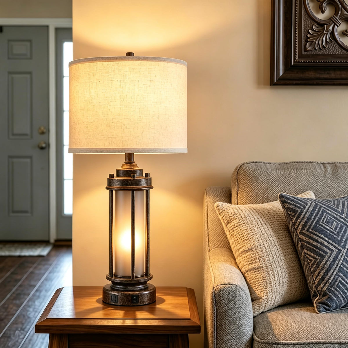 AIEAMPDO 25'' Set of 2 Farmhouse Table Lamps for Living Room with USB C+A