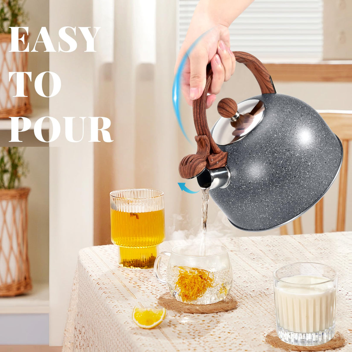 GGC Whistling Tea Kettle for Stove Top, 3.2QT/3L Stainless Steel Tea Kettle