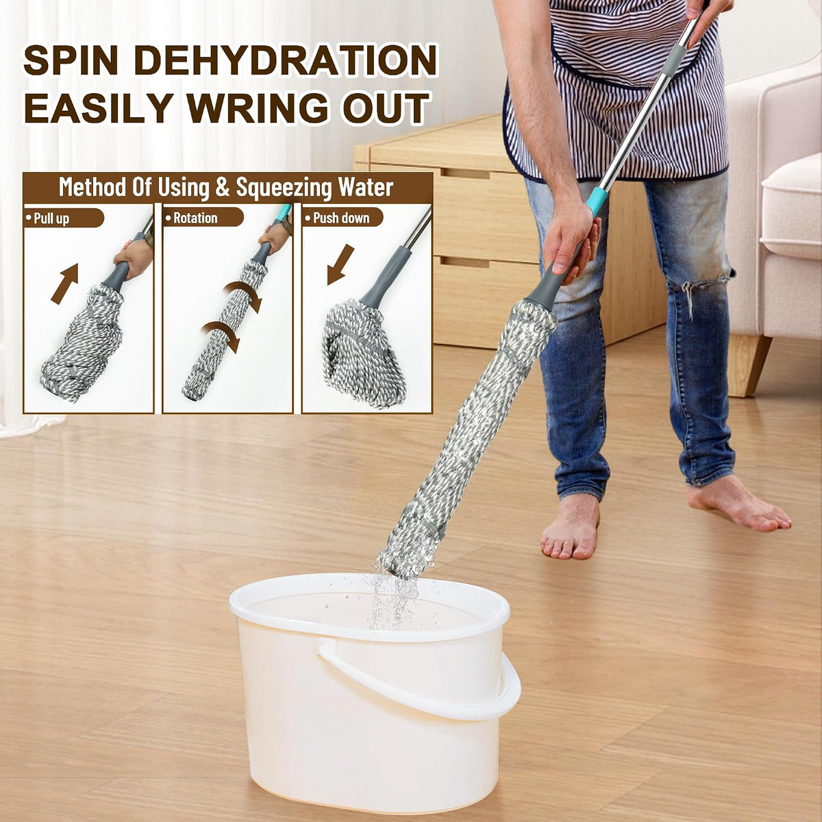 Self Wringing Mop Easy Squeeze Twist Mop,Gray