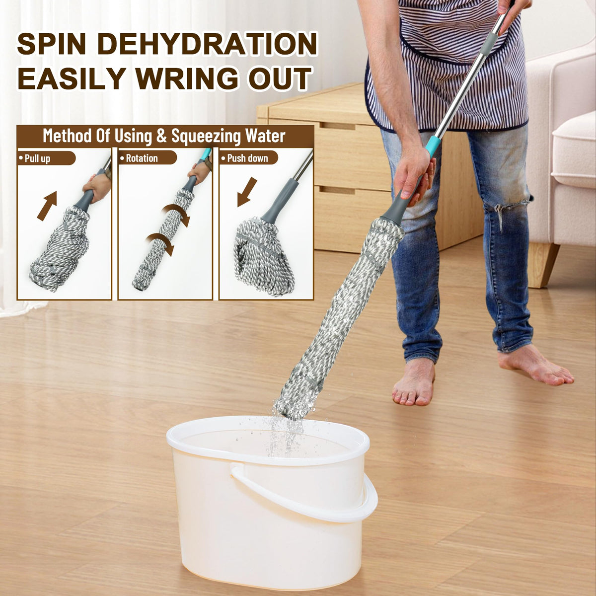 Self Wringing Mop Easy Squeeze Twist Mop,Gray