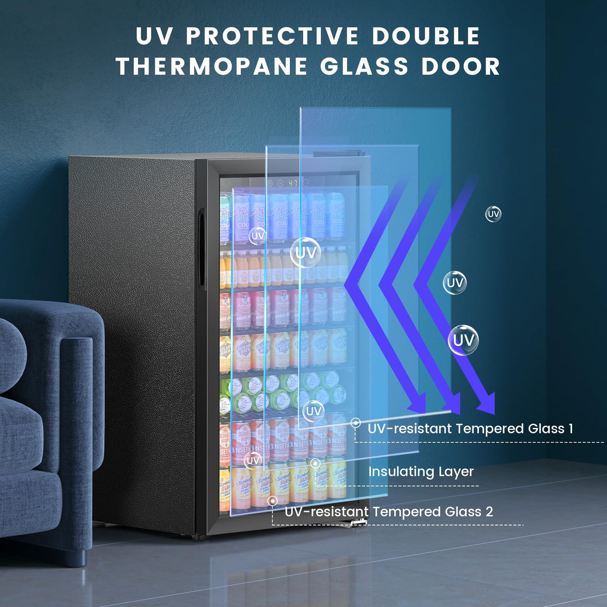 Electactic Mini Fridge 130 Can Beverage Refrigerator Cooler, 3.2 Cu.Ft Drink Fridge forSoda Wine Beer, Digital Temperature Control Cooler for Home, Dorm, Bar