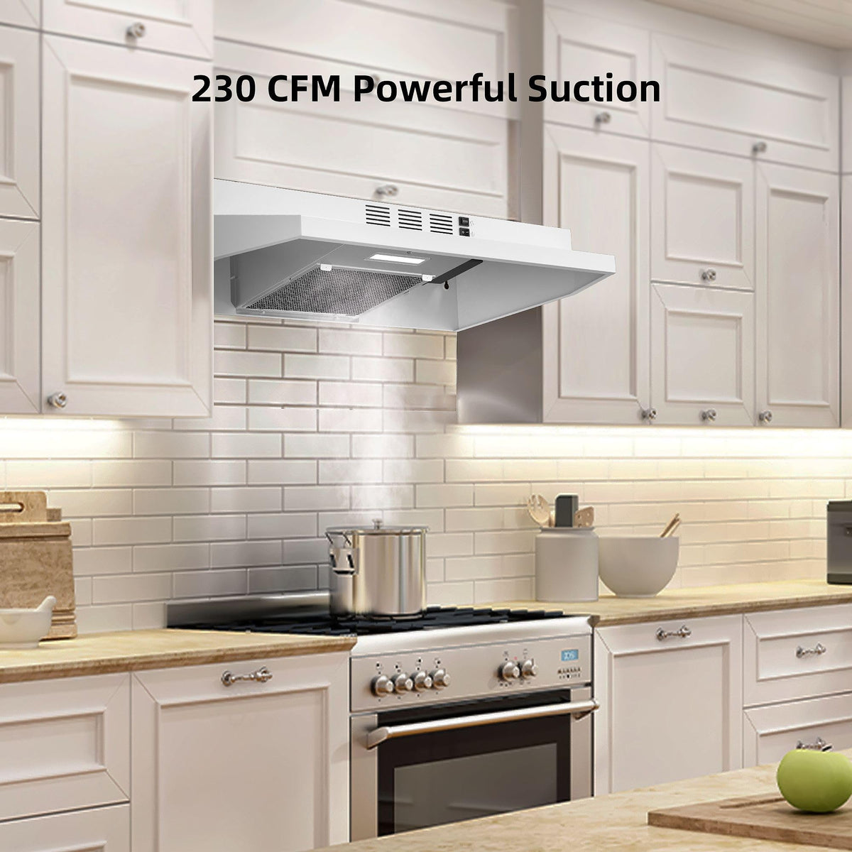 SNDOAS 30 inch Range Hood Ducted/Ductless Convertible Stainless Steel Range Hood Under Cabinet with Rocker Button Control,Vent Hood with LED Light,2 Speed Exhaust Fan,Under Cabinet Hood,Silver