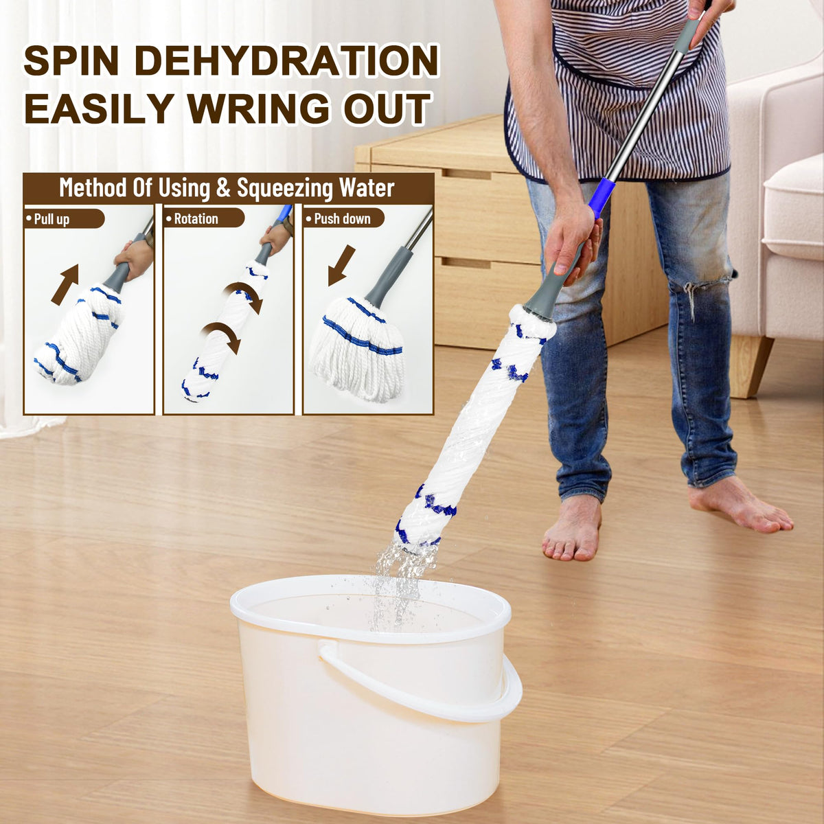 Self Wringing Mop Easy Squeeze Twist Mop,Gray