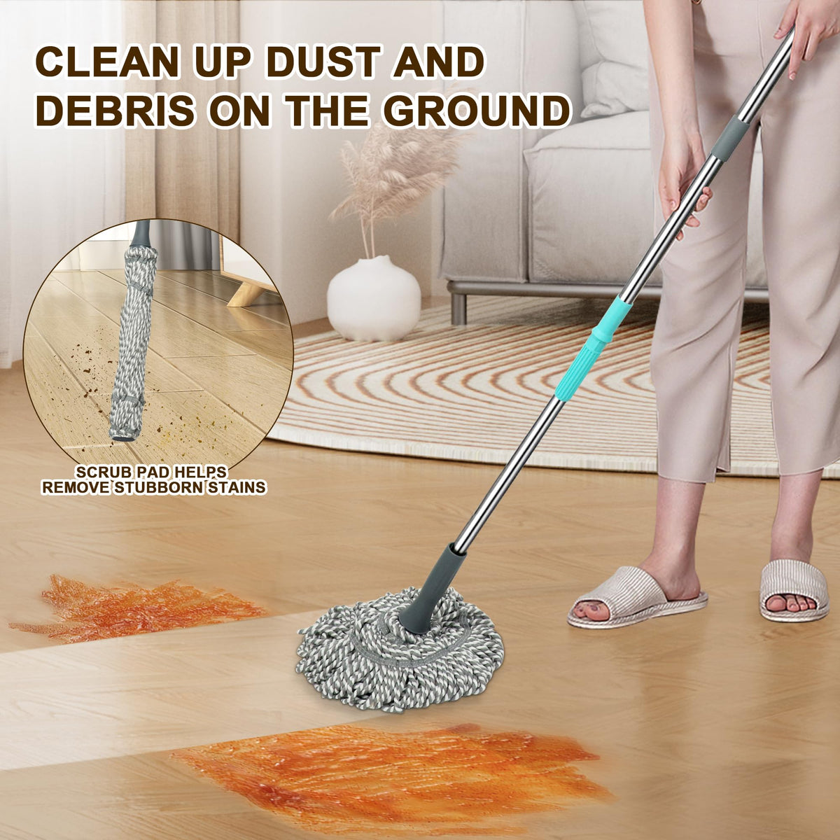 Self Wringing Mop Easy Squeeze Twist Mop,Gray