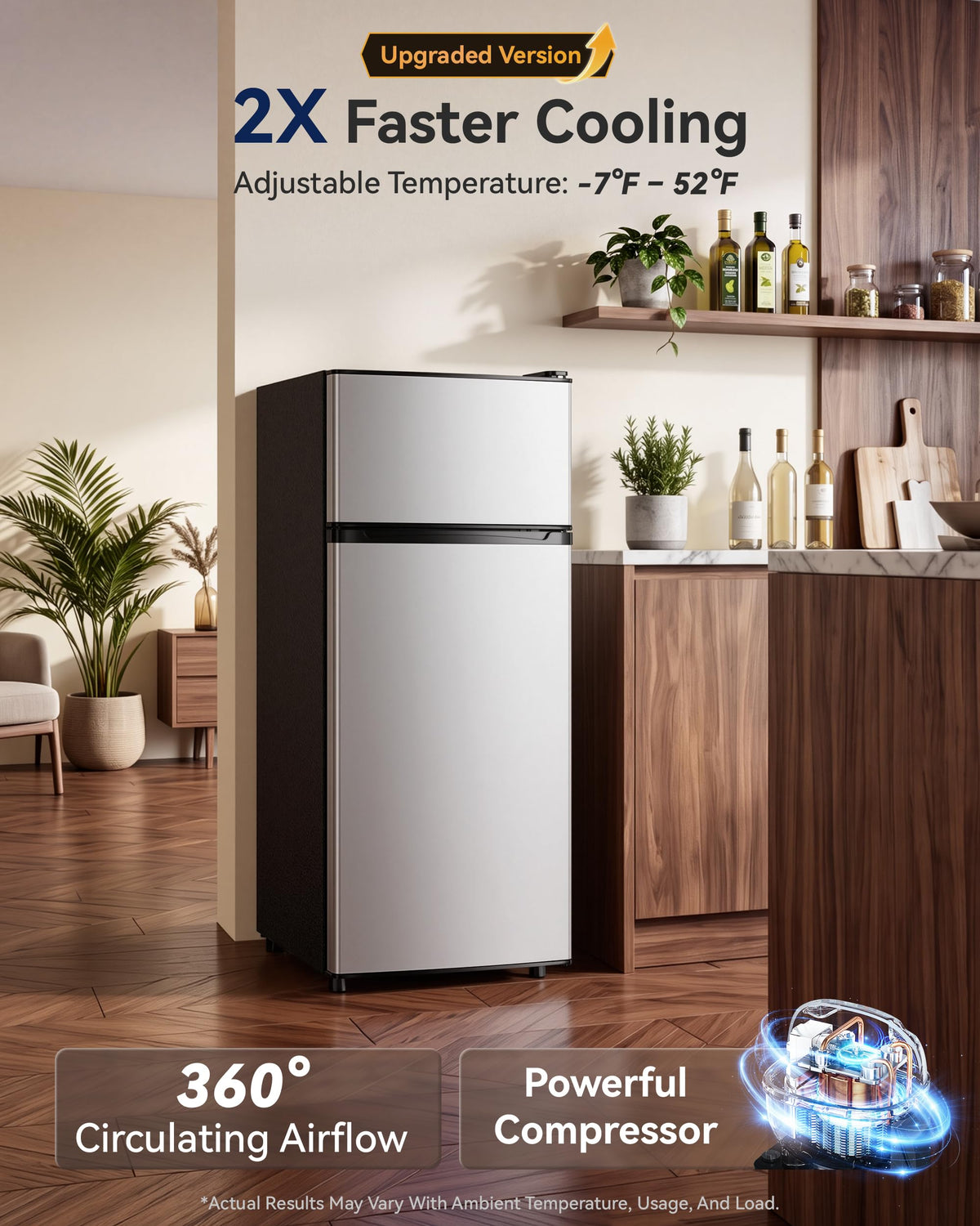 4.5 Cu.Ft Mini Fridge Freezer for Dorm/Office, 2-Door, Quiet