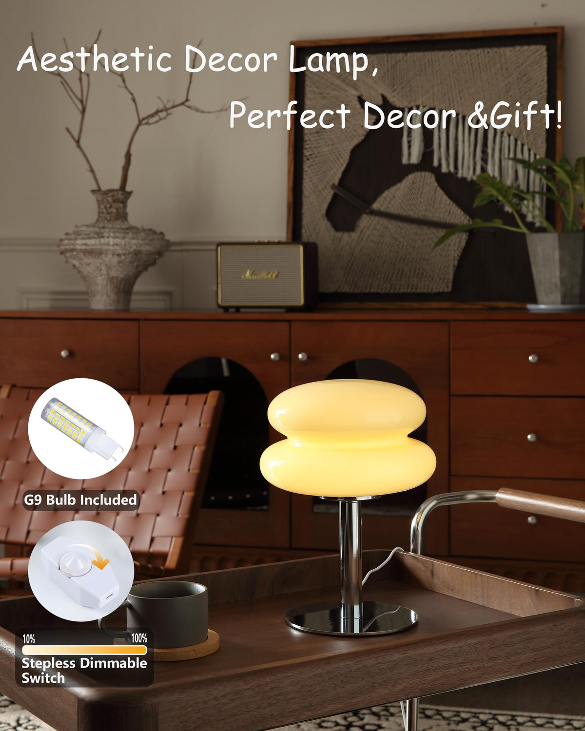Glivpny Mushroom Lamp Table Lamp, Mid Century Modern Bedroom Lamps(Orange)
