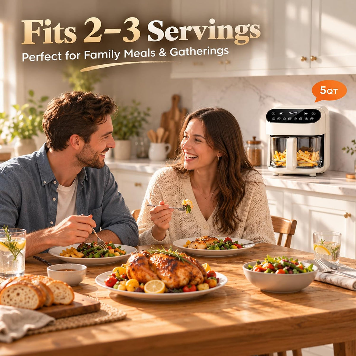 Kismile 5QT Glass Air Fryer, 8-in-1 Non Toxic AirFryer