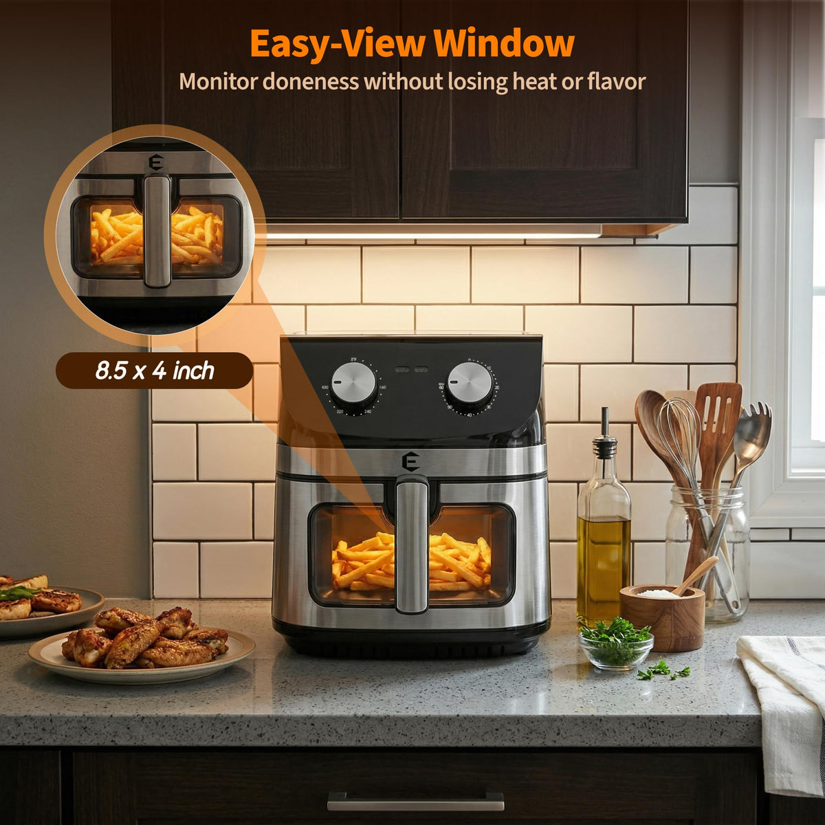 9.5Qt Large Air Fryer Oven, 12 Digital Preset Airfryer Toaster Oven Combo with Touchscreen, Non Toxic Stainless Steel Air Fryer with Viewing Window, XL Capacity Basket Style Airfryer for Family, Black