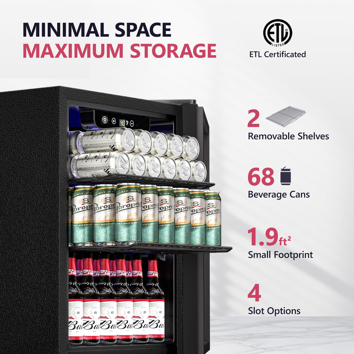 126 Can Mini Fridge, 3.2 Cu.Ft Beverage Refrigerator, Drink Cooler