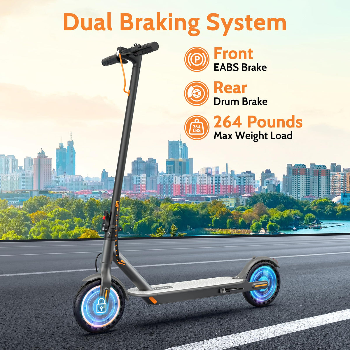 Maxshot Electric Scooter, 8.5" /10" /14" Tire, 16/19/22 Mph Top Speed, 12/16/21/27/28/49/50 Miles Long Range, Folding Escooter for Adults and Kids with Seat Bag, Dual Braking, Dual Suspension, App