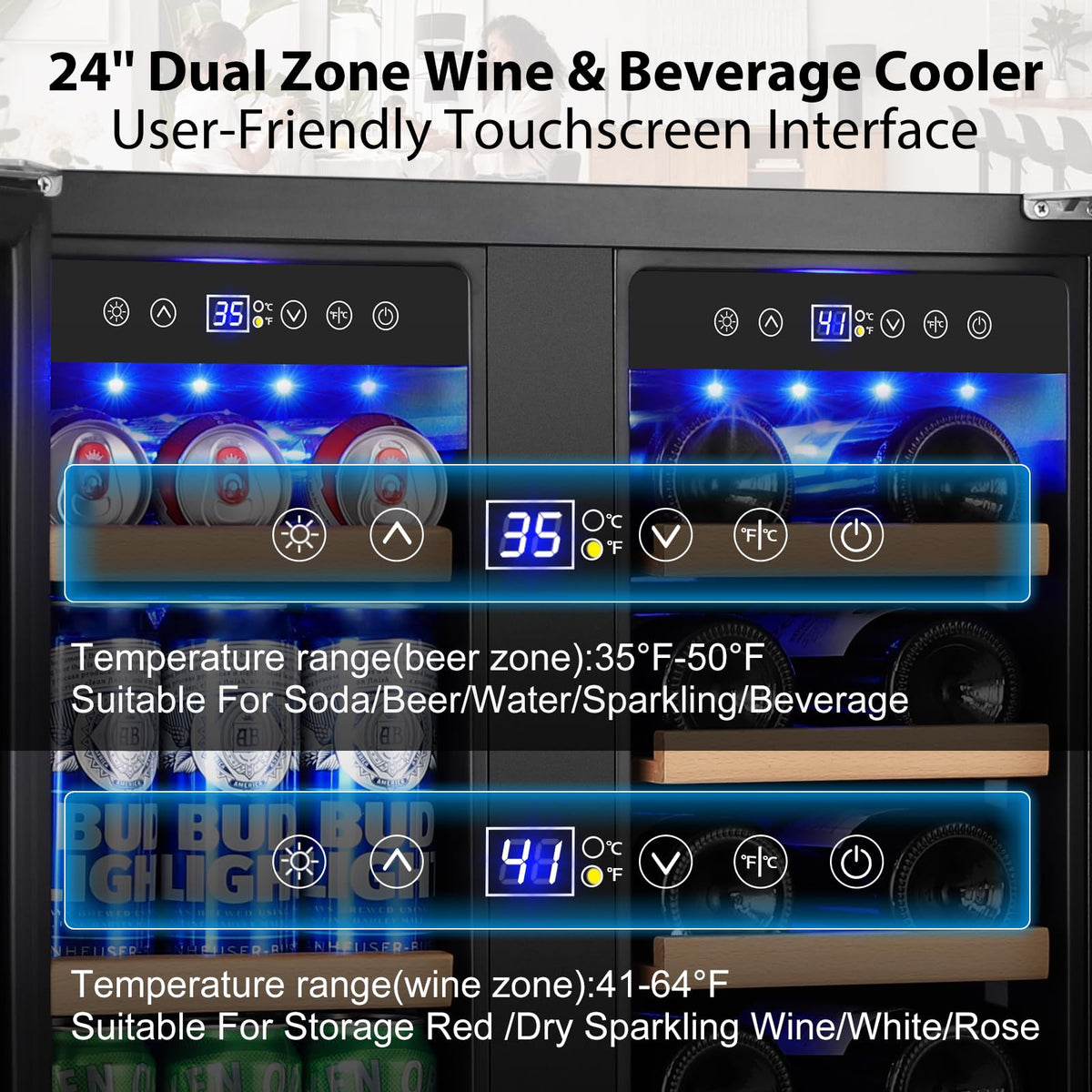 200 Bottle Upgrade Wine Cooler Refrigerator - 24 Inch Large Capacity Wine Fridge Built-In Freestanding, with Quiet Compressor, Professional Temperature Control & Wine Cellar - Black