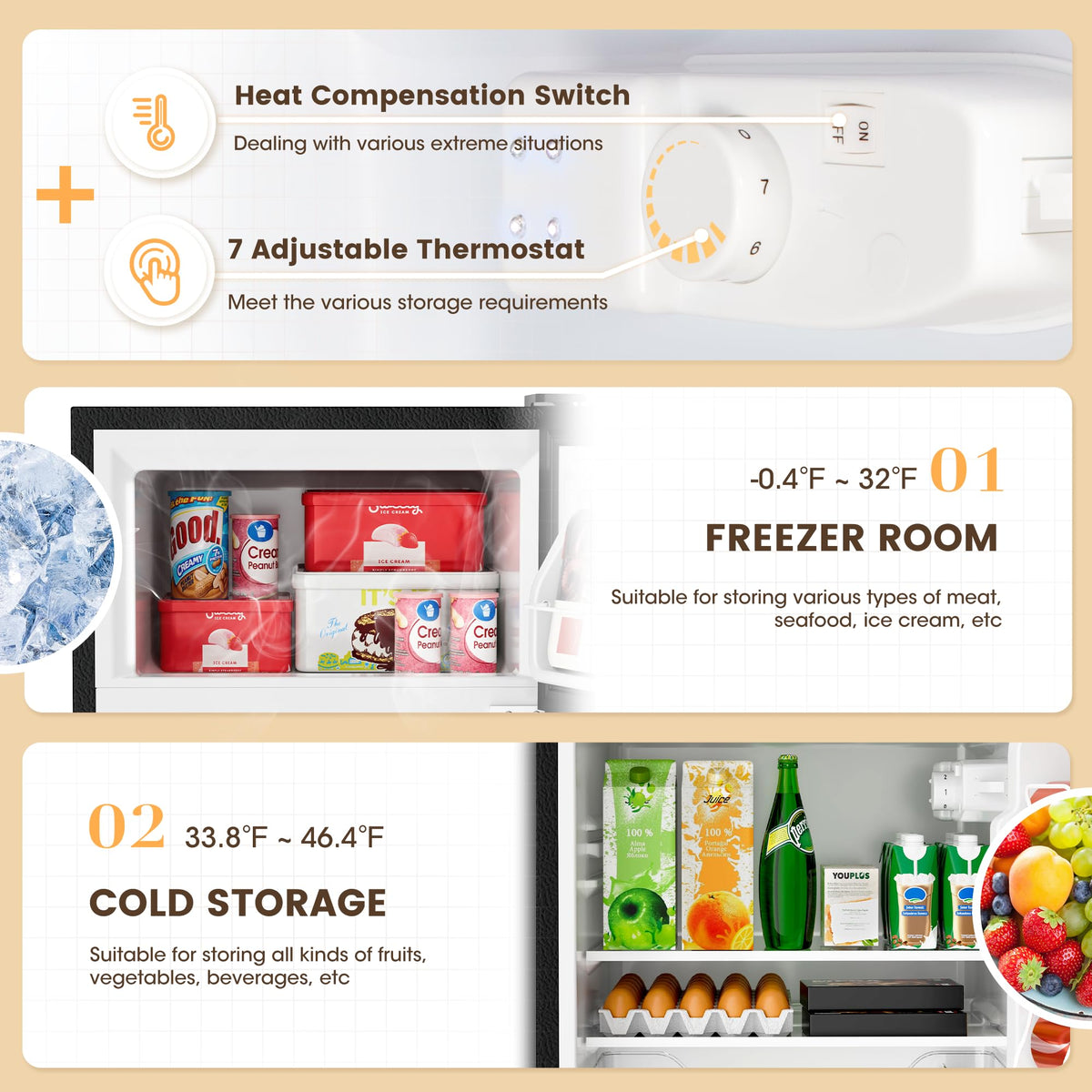 4.5 Cu.Ft Mini Fridge Freezer for Dorm/Office, 2-Door, Quiet