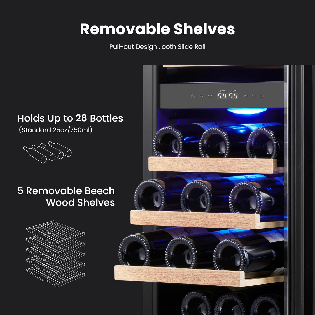 Yeego 24 Inch Dual Zone Wine Fridge with 52 Bottle