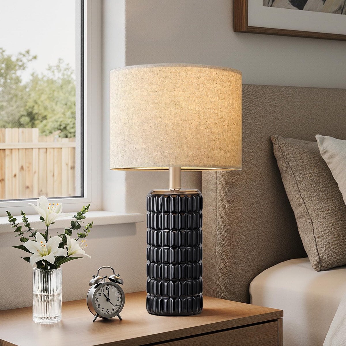 Seealle 23" Modern Ceramic Table Lamps Set of 2, Lamps for Bedroom, White
