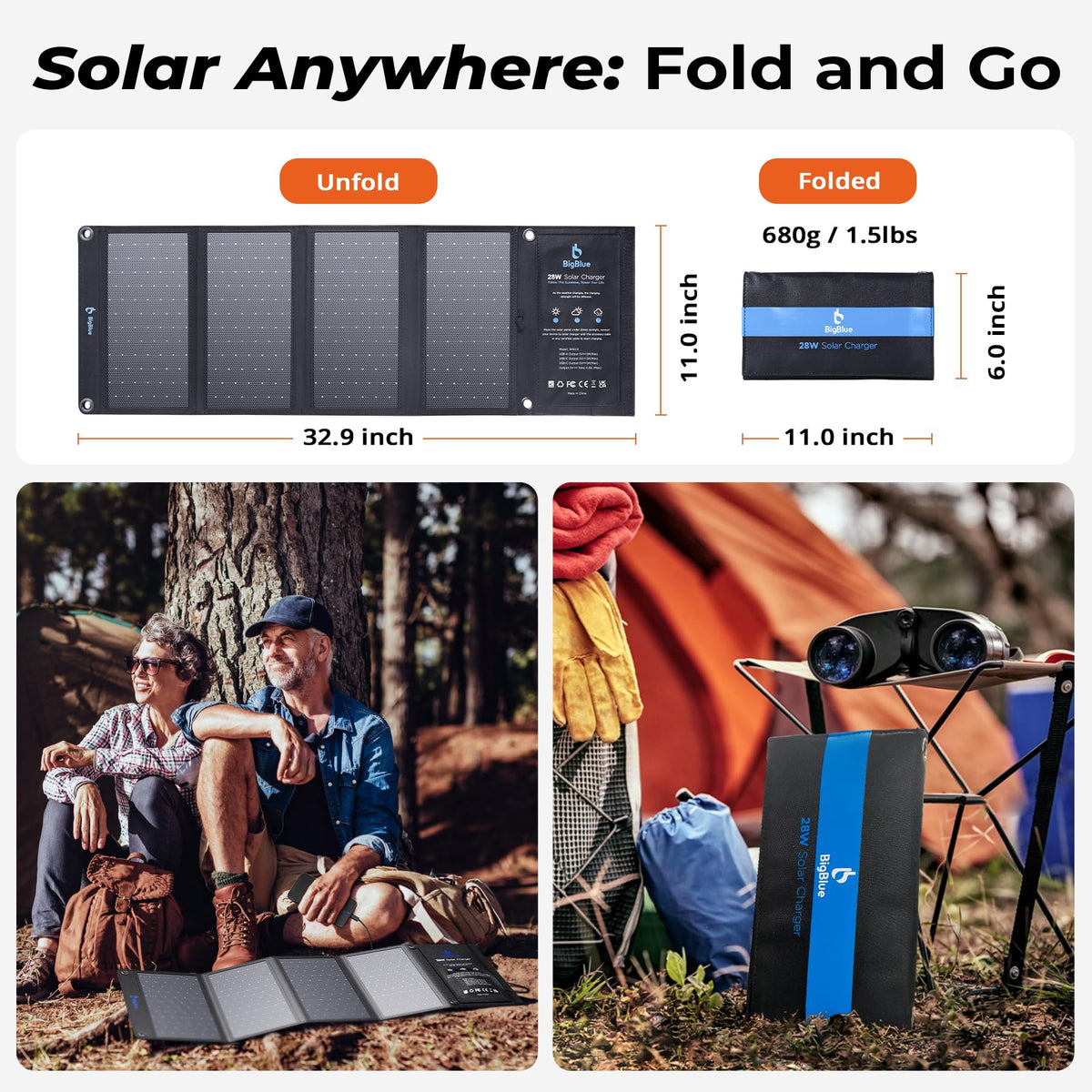 [Upgraded Tiny Solar Charger] BigBlue 14W Solar Panels with USB-A Port(5V/2.4A Max), IPX4 Waterproof, Portable Solar Phone Charger for Hiking, Compatible with iPhone X/8/7, Tablet, Samsung LG etc