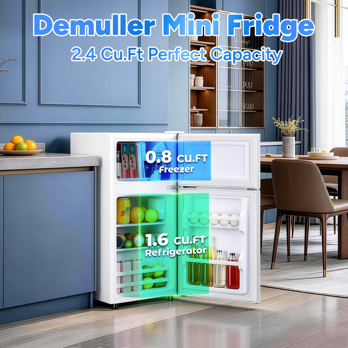 2.4 Cu.Ft Small Refrigerator with Freezer Dorm Mini Fridge Removable Plastic Shelves Ideal for Home, Office,Dormitory Silver