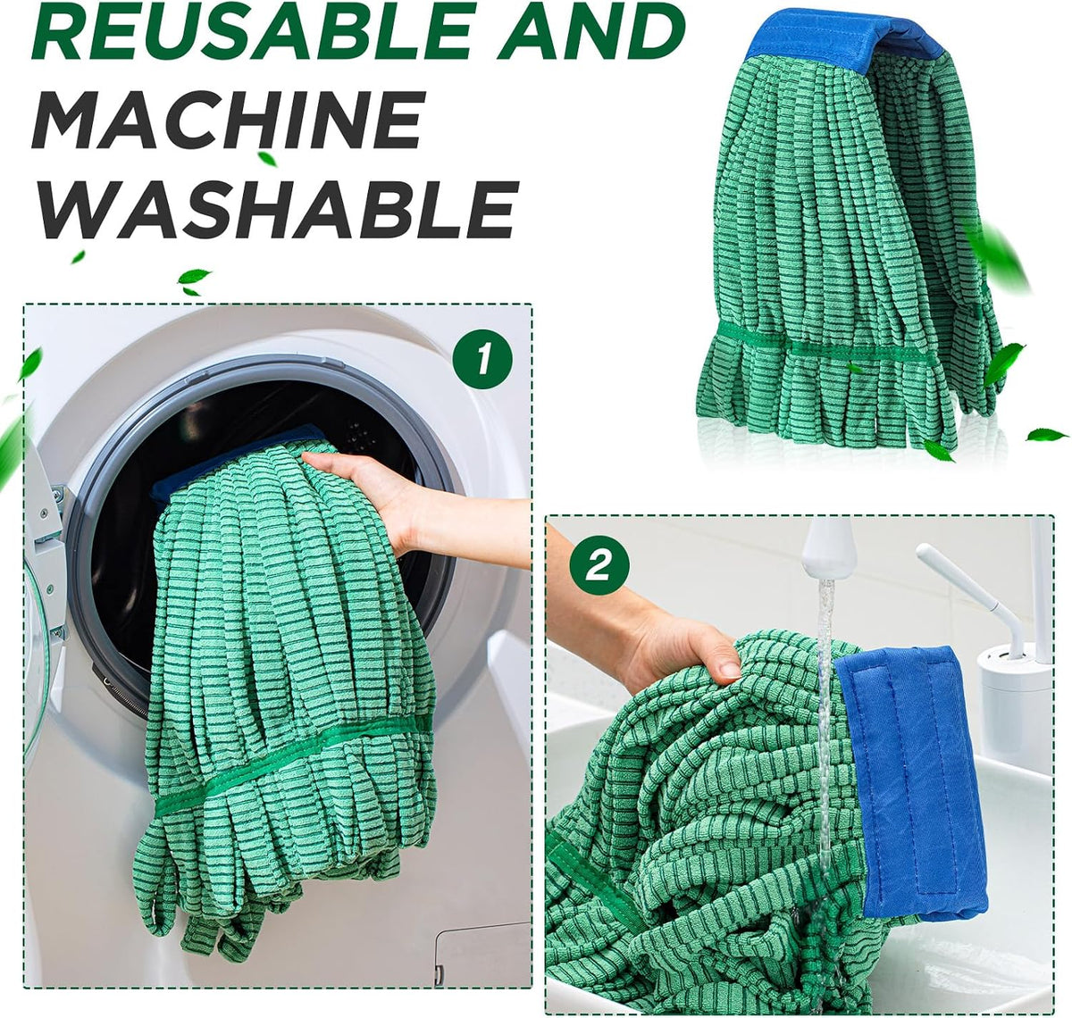 Hushee 12 Pcs Large Microfiber Tube Mop Heads 18 Oz Looped End,Green