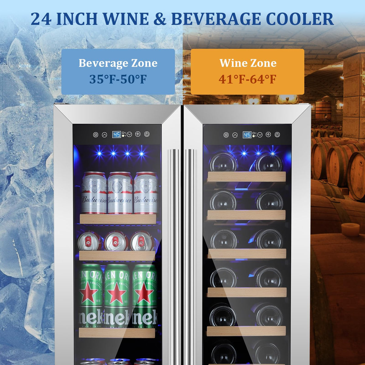 Beverage Refrigerator Cooler, 120 Can Mini Beverage Fridge with Reversible Glass Door for Soda Beer, 3 Cu.Ft Drink Fridge with Digital Temperature Control & Adjustable Shelves - Silver