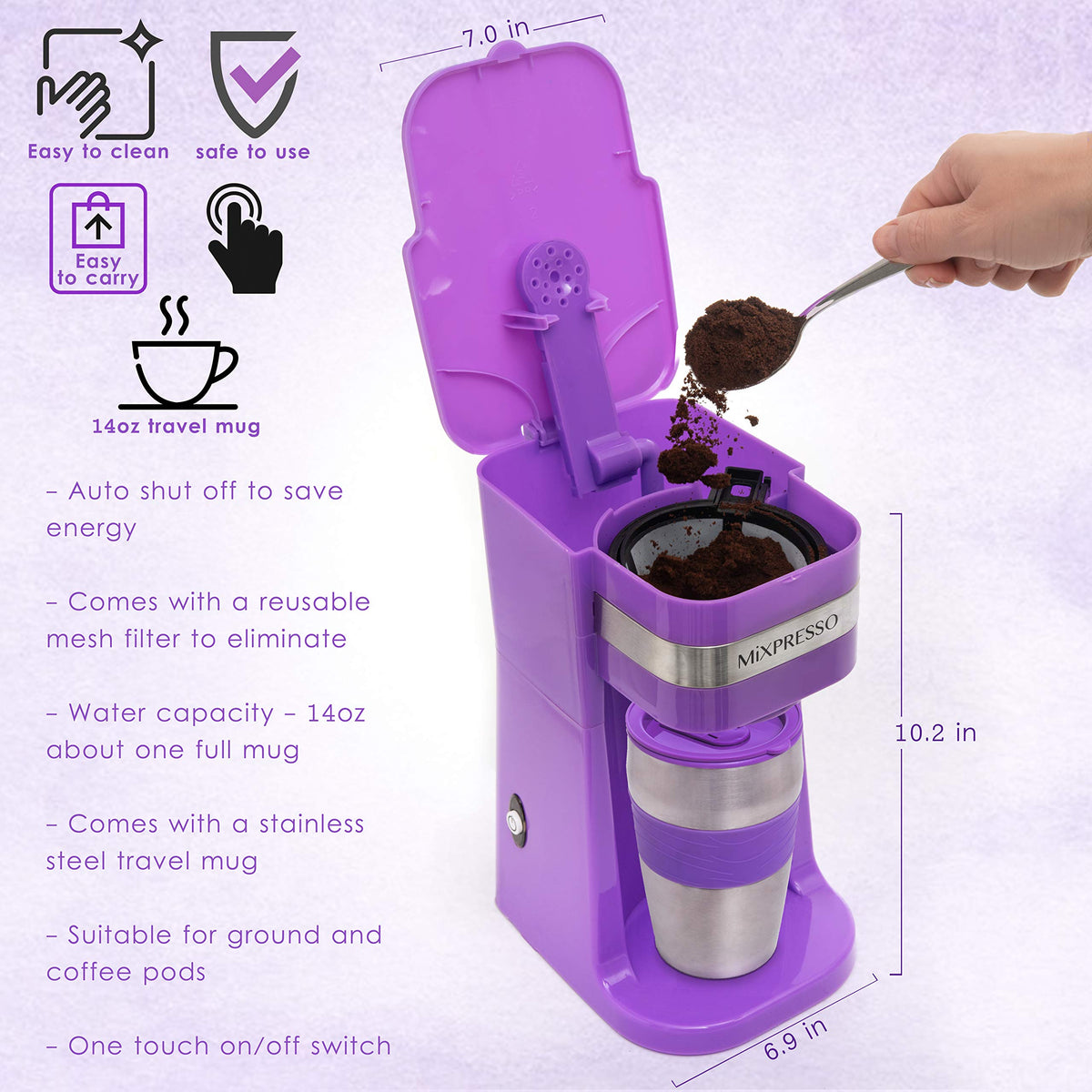 Mixpresso Single Serve & Single Cup Coffee Maker with 14oz Travel Mug Black