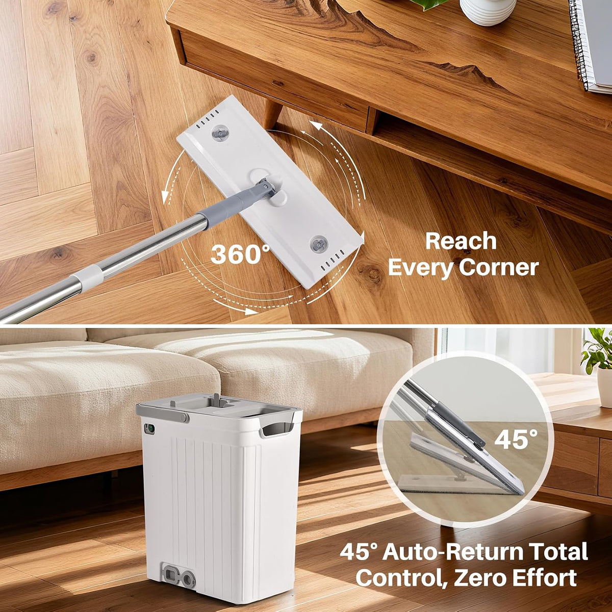 Mop and Bucket Set, Flat Mop and Bucket System for Floor Cleaning