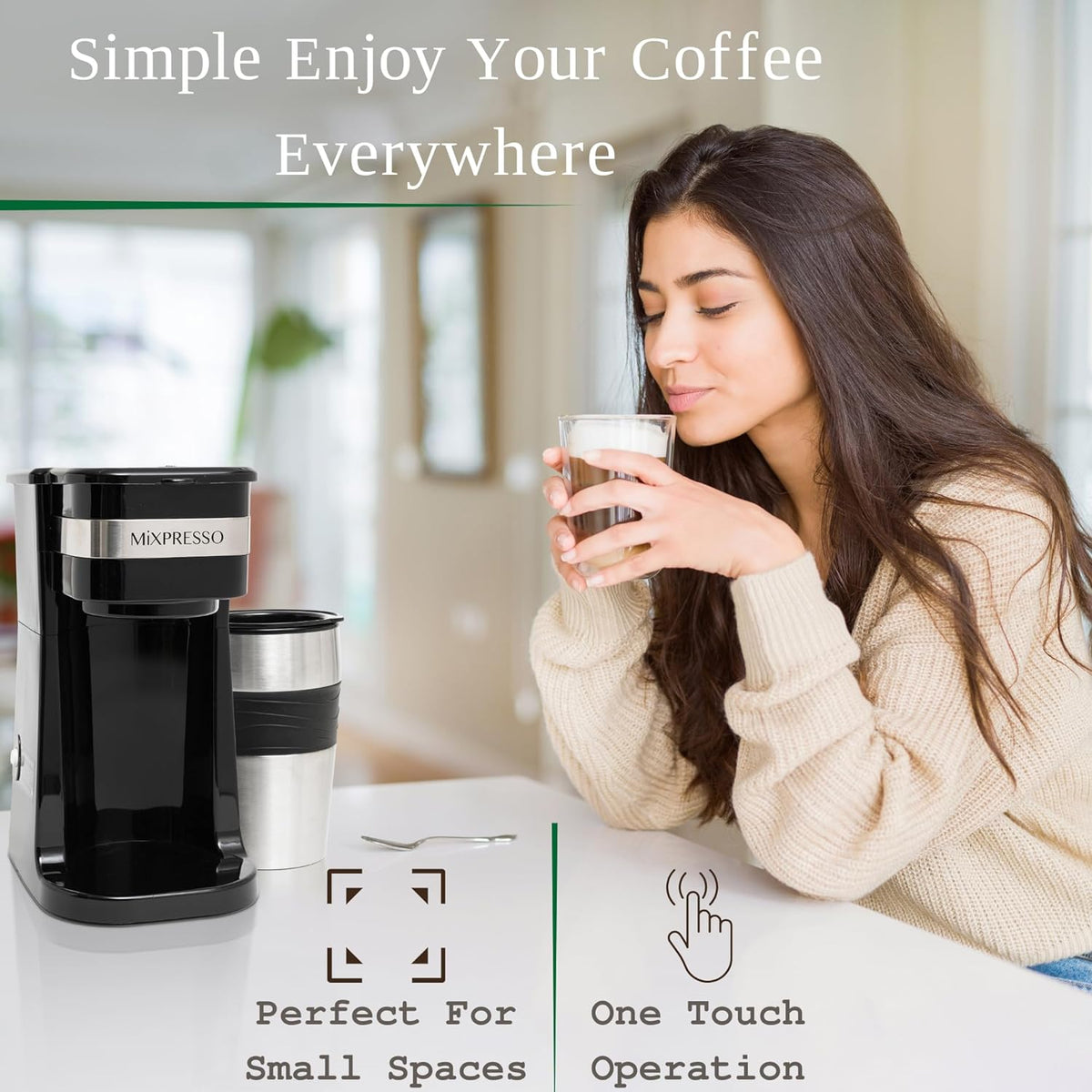 Mixpresso Single Serve & Single Cup Coffee Maker with 14oz Travel Mug Black