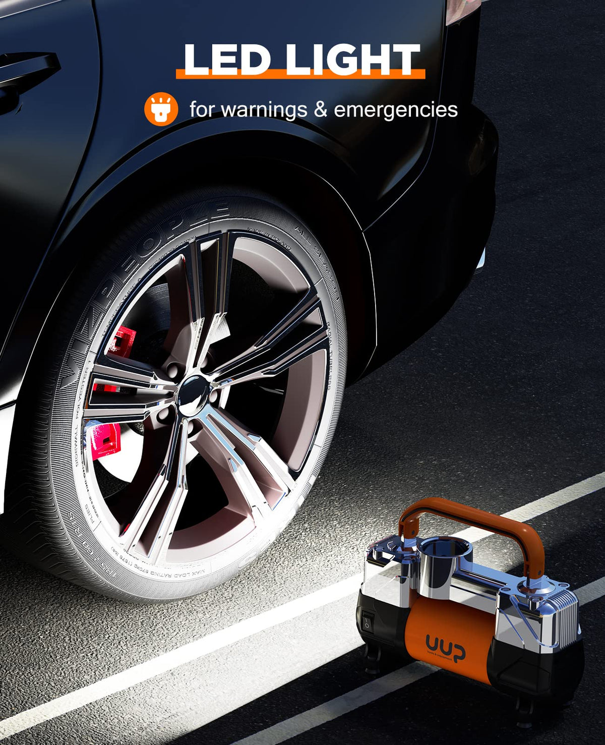 Portable 12V Air Compressor, 150 PSI Tire Inflator with Dual Cylinders