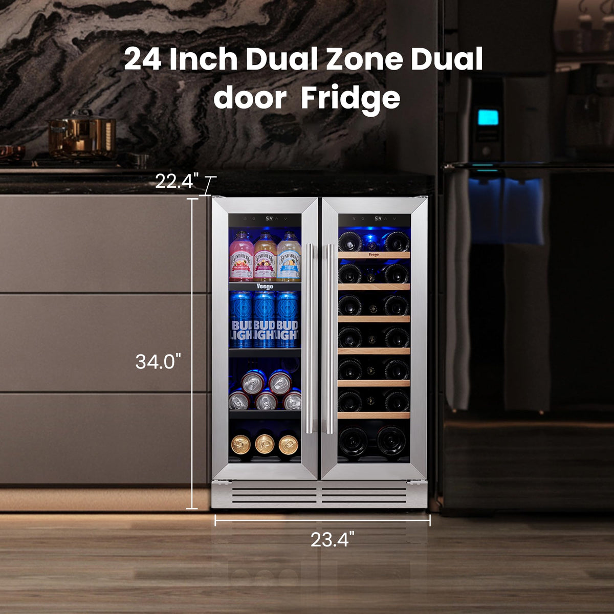 Yeego 24 Inch Dual Zone Wine Fridge with 52 Bottle