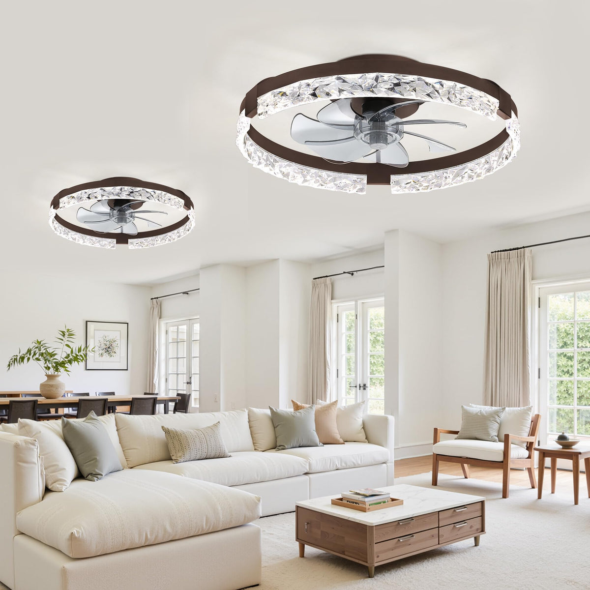 LEDIARY 20" Modern Ceiling Fans with Lights and Remote, White Fandelier