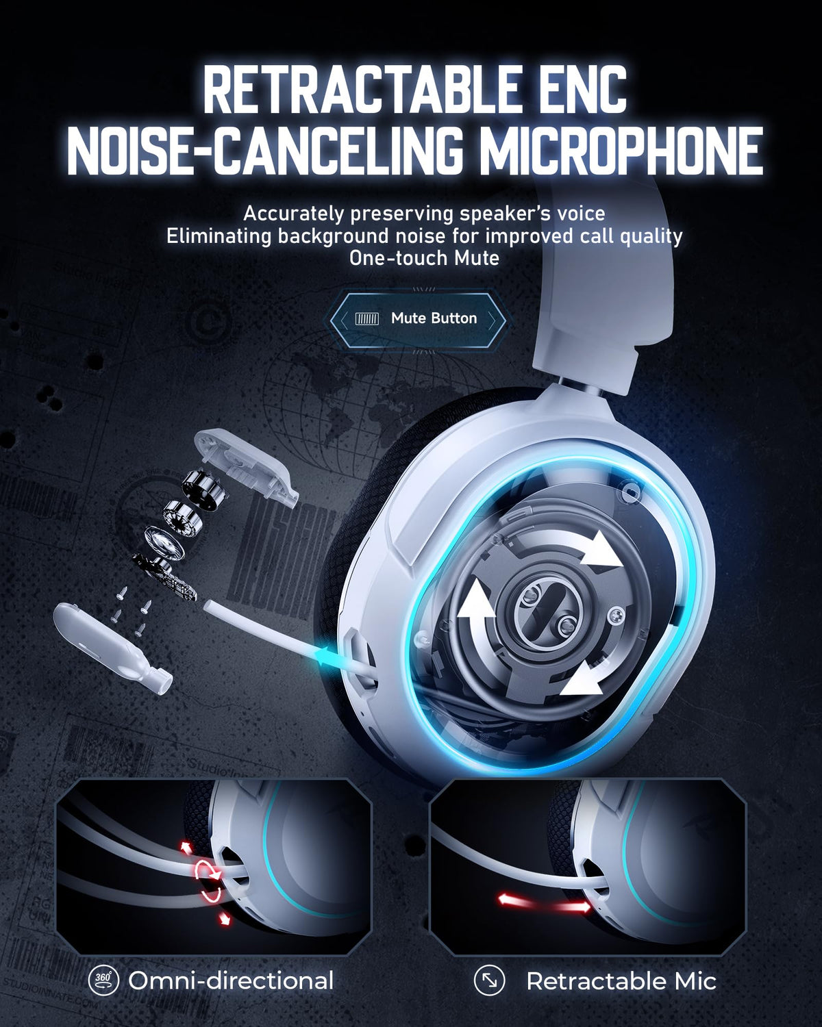 Wireless Gaming Headset for PC PS5 PS4 Mac Switch 7.1 Surround Sound 100-Hr