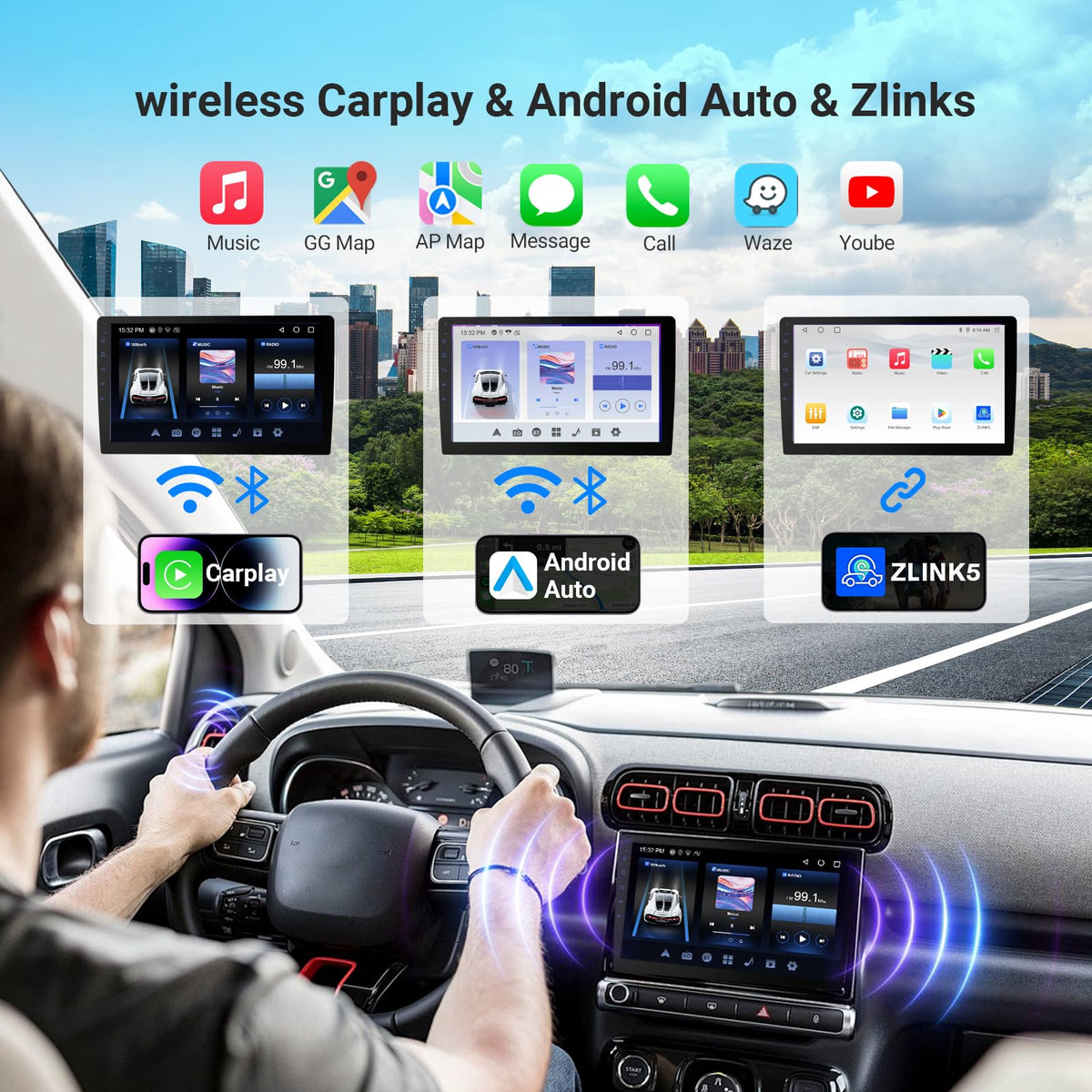 Haudio 7 Inch Double Din Car Stereo with Wireless Apple CarPlay & Android Auto, 2+32G Android 13 Car Radio, Bluetooth, GPS Navigation, FM AM RDS, IPS Touchscreen, Backup Camera Ready