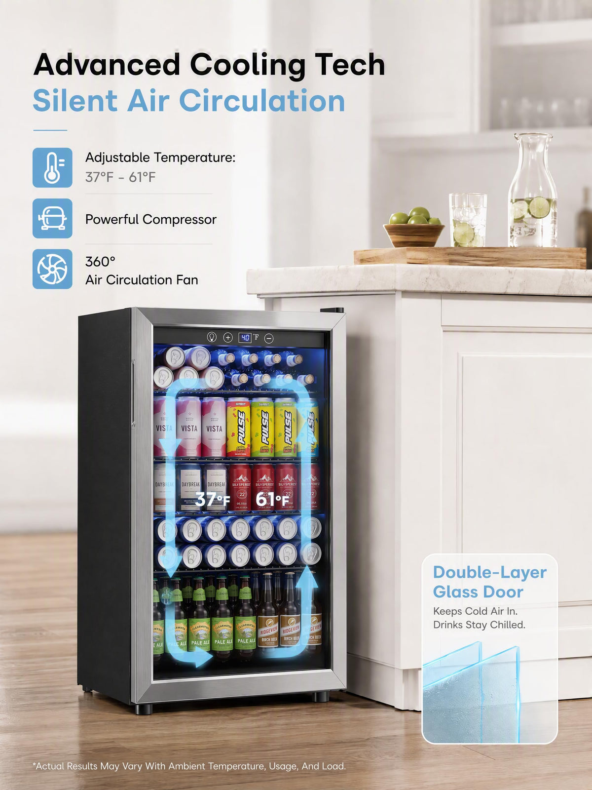 126 Can Mini Fridge, 3.2 Cu.Ft Beverage Refrigerator, Drink Cooler