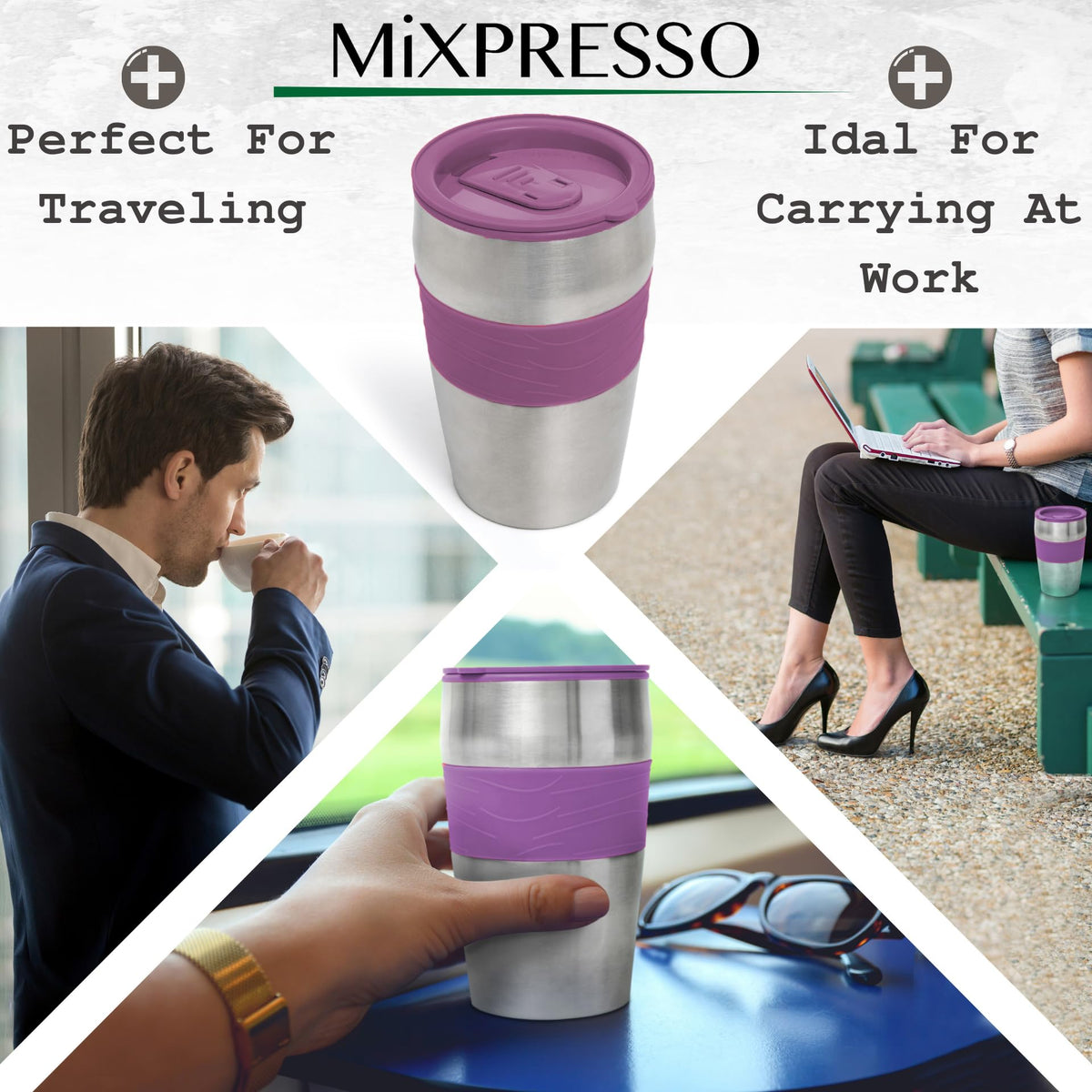 Mixpresso Single Serve & Single Cup Coffee Maker with 14oz Travel Mug Black