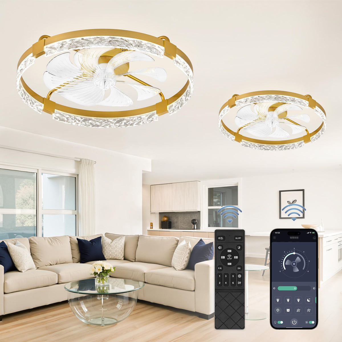 LEDIARY 20" Modern Ceiling Fans with Lights and Remote, White Fandelier