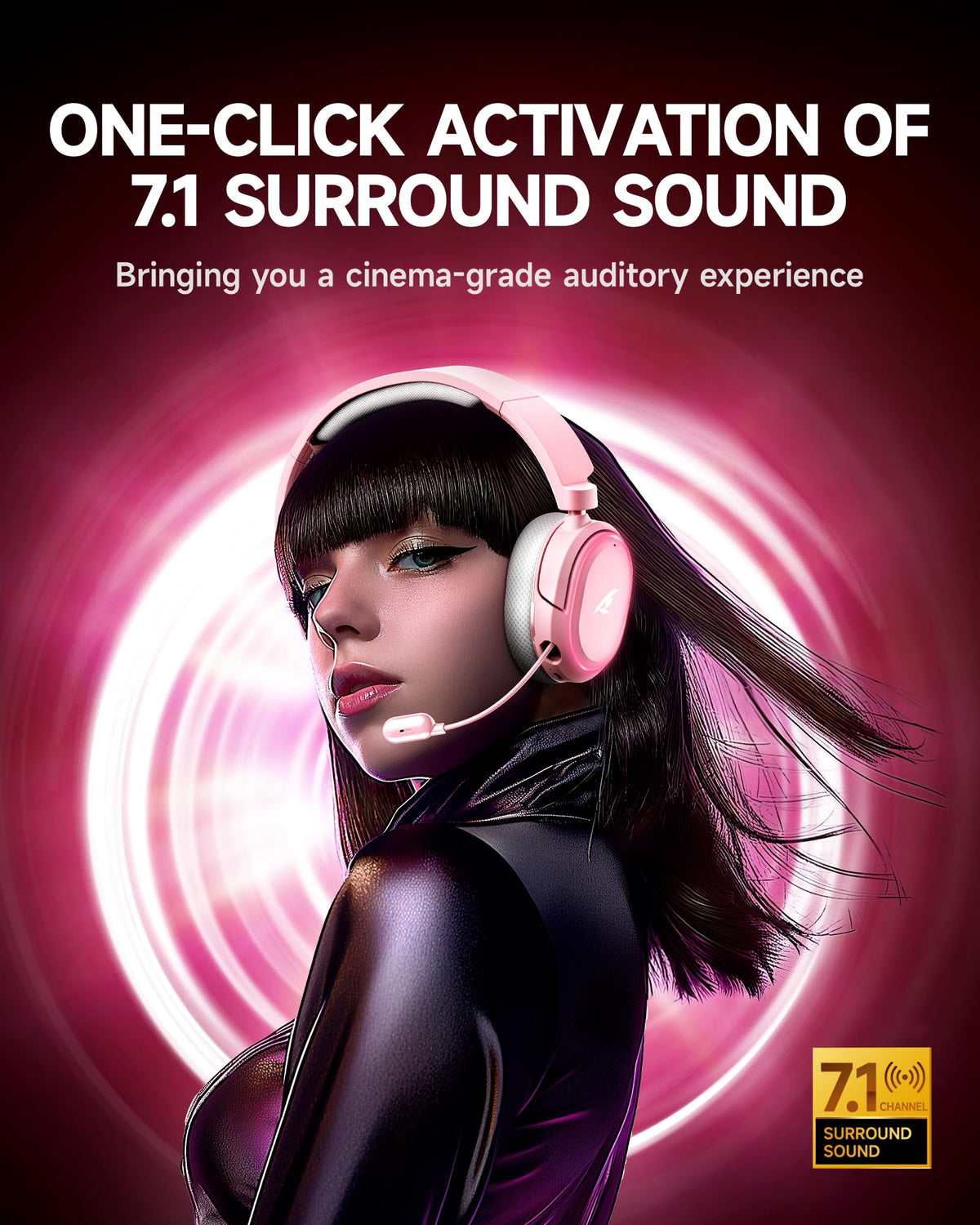 Wireless Gaming Headset for PC PS5 PS4 Mac Switch 7.1 Surround Sound 100-Hr