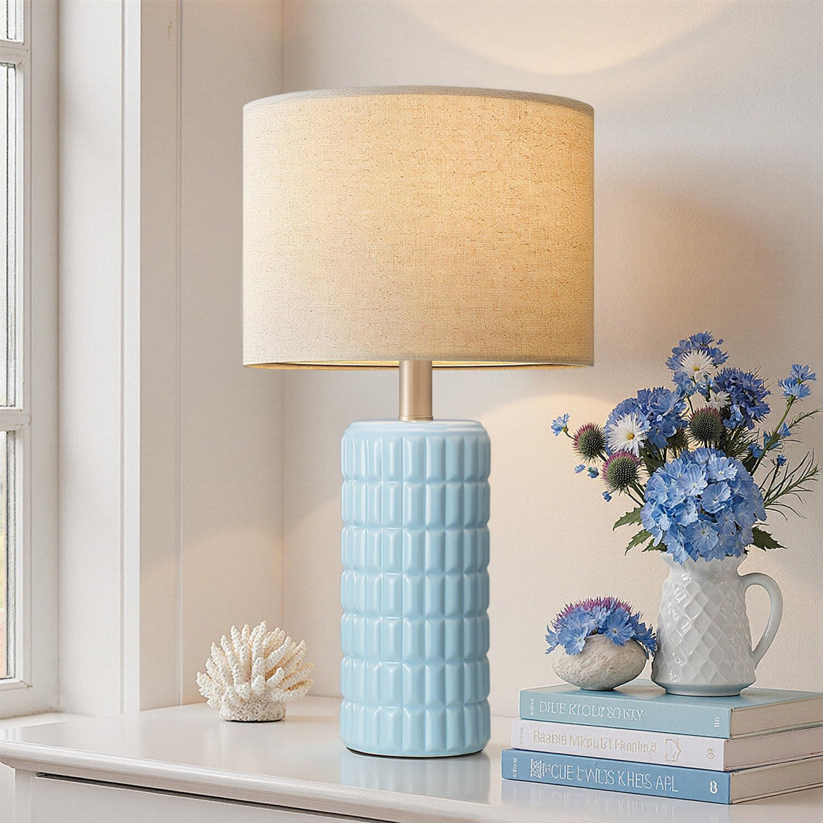 Seealle 23" Modern Ceramic Table Lamps Set of 2, Lamps for Bedroom, White