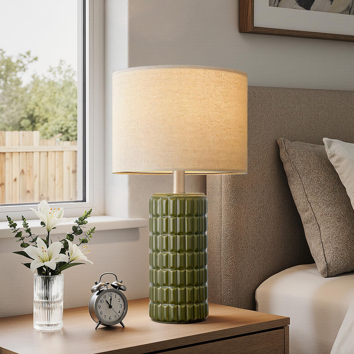 Seealle 23" Modern Ceramic Table Lamps Set of 2, Lamps for Bedroom, White