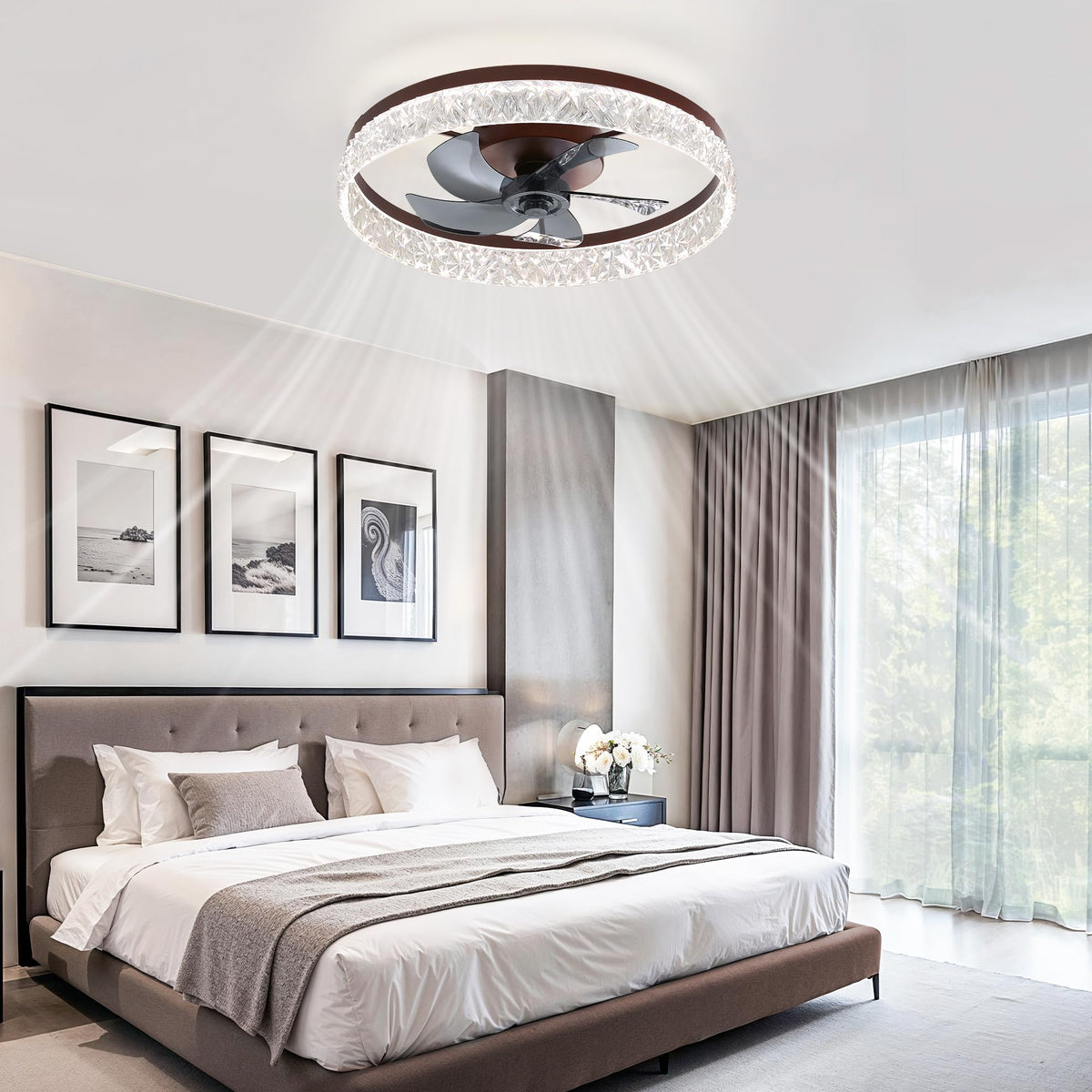LEDIARY 20" Modern Ceiling Fans with Lights and Remote, White Fandelier