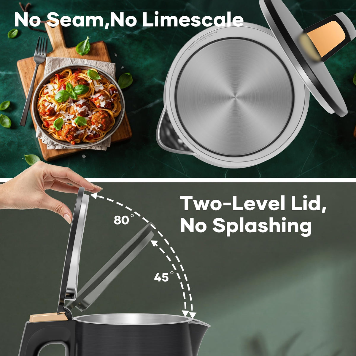 Damsun 1.7L Stainless Steel Electric Kettle, 1500W Rapid Boil, Black