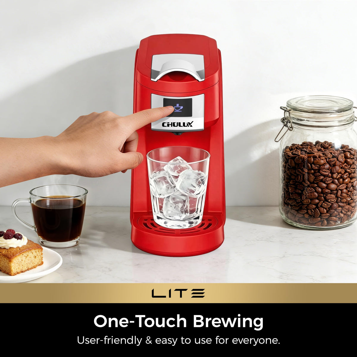 CHULUX Lite Single Serve Coffee Maker for K Cup with One Touch Brew, White