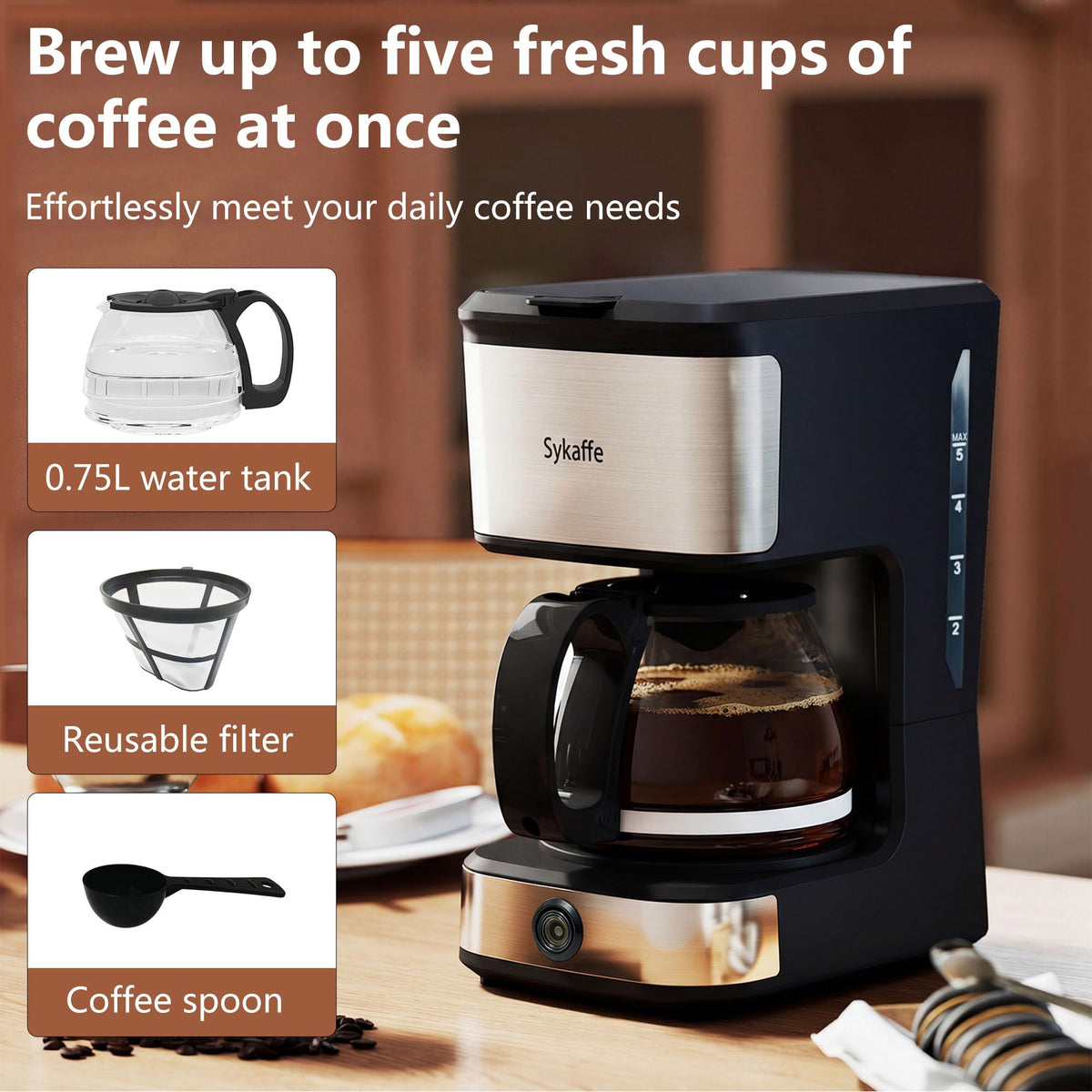 Single Serve Coffee Maker, KCup & Ground Coffee, 6-14 Oz Brew Sizes