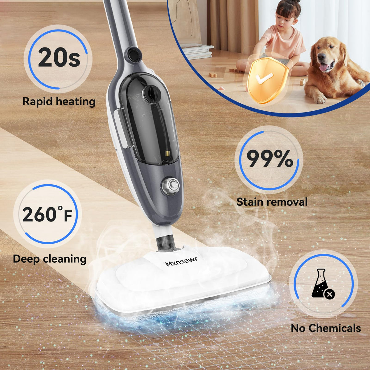 Steam Mop 11-in-1 Handheld Detachable Adjustable Steam Cleaner, Rose Gold