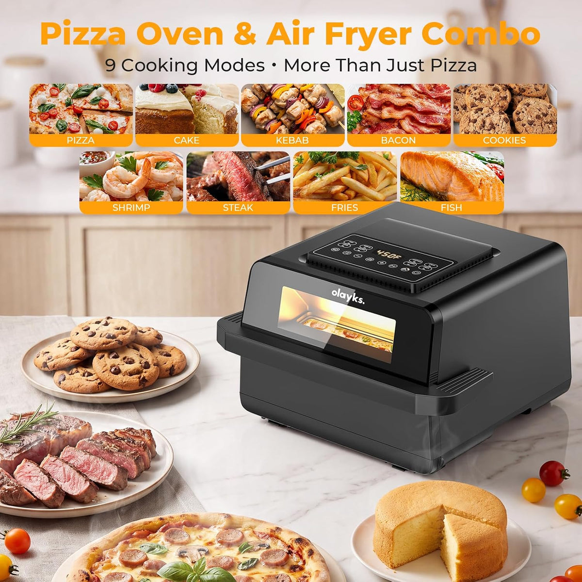 Indoor Pizza Oven, 6.86QT Large Air Fryer with 9 Cooking Functions
