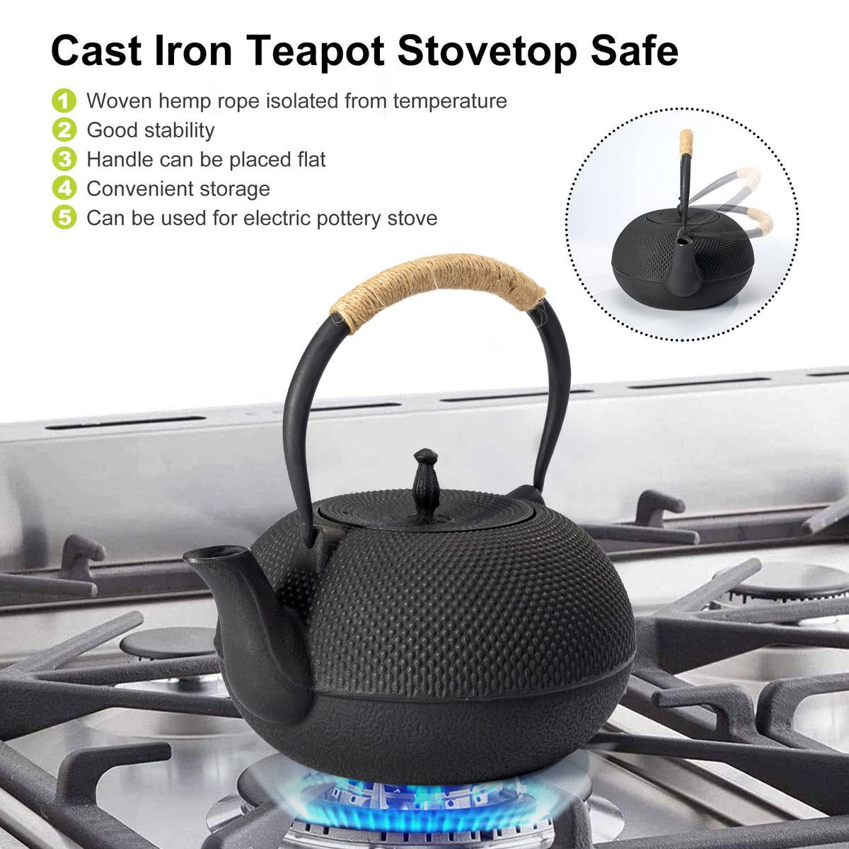 Japanese Tetsubin Tea Kettle Cast Iron Teapot with Stainless Steel Infuser 30 oz/900 ml