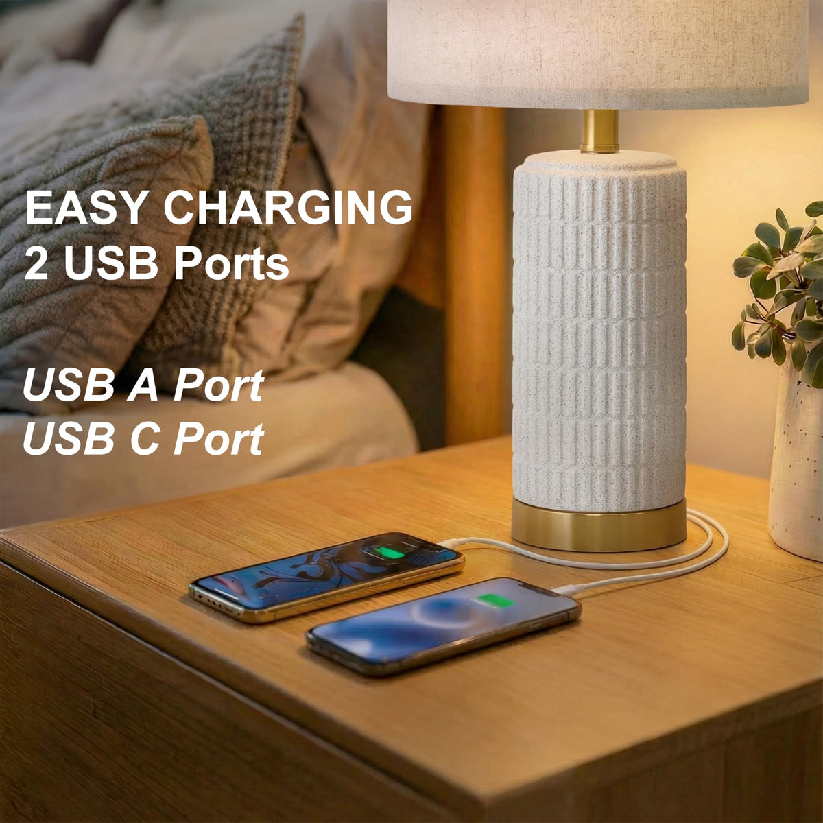 PoKat 20.75" Small Modern Ceramic Table Lamps Set of 2 for Bedroom, White
