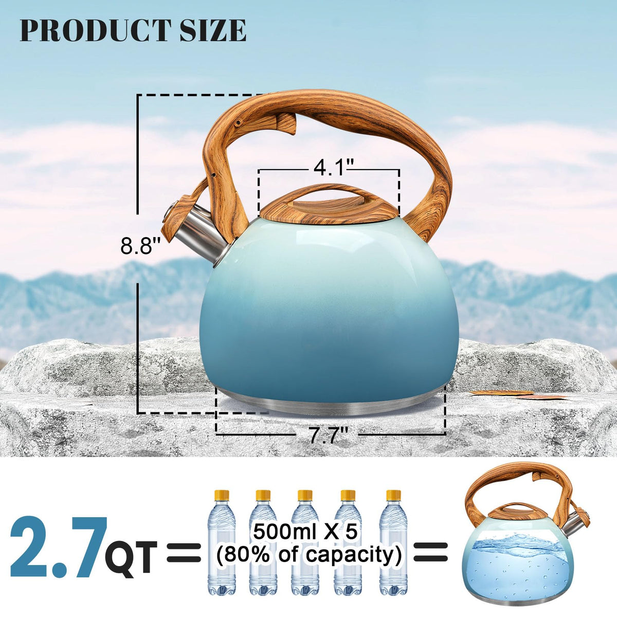 GGC Whistling Tea Kettle for Stove Top, 3.2QT/3L Stainless Steel Tea Kettle