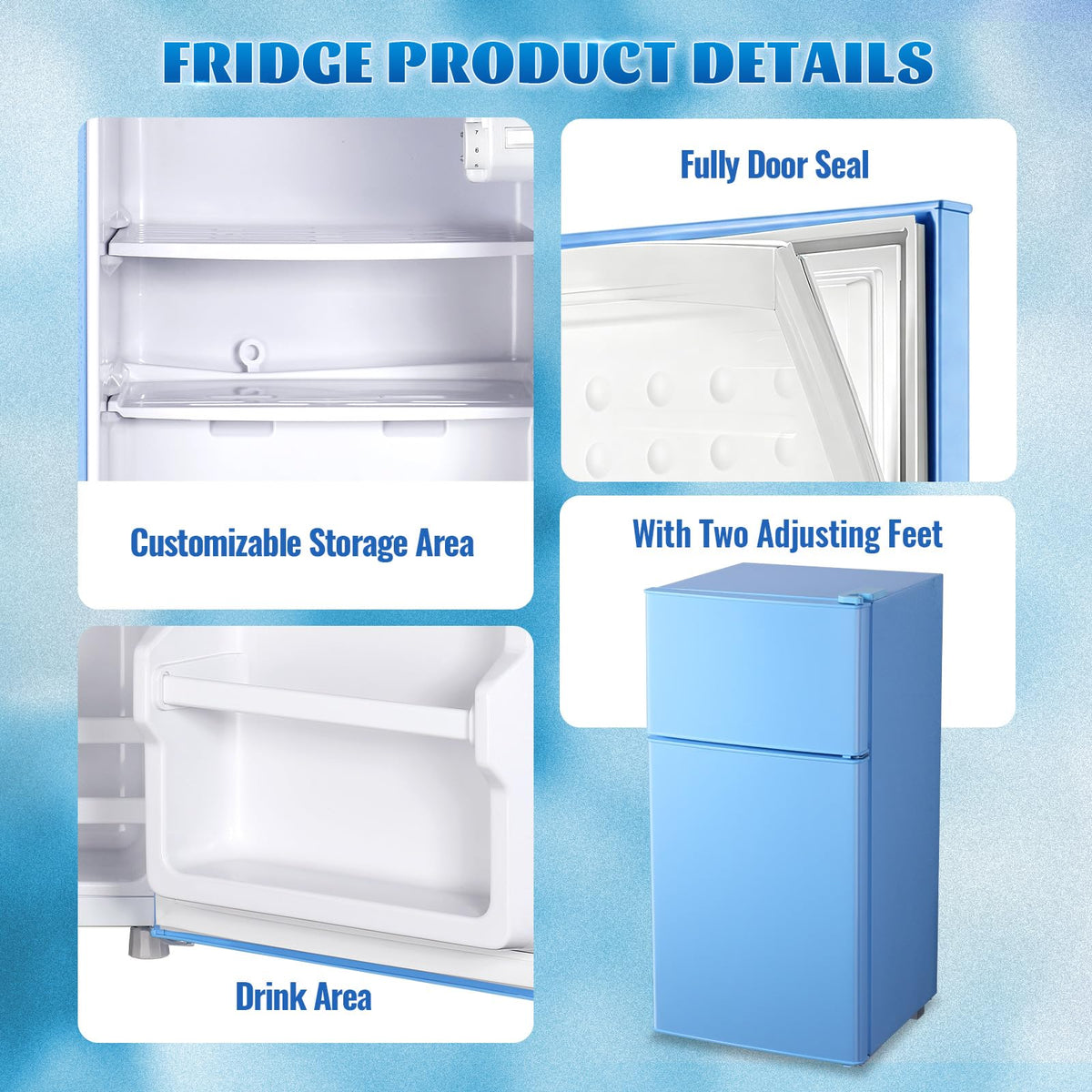 45L Personal Double‑Door Mini Fridge With Freezer, Pink