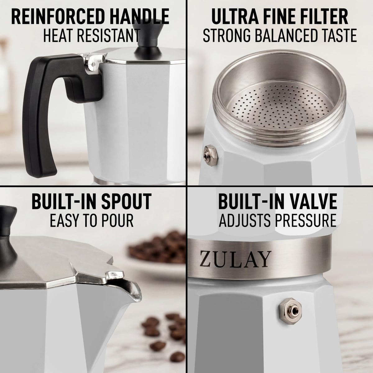 Zulay Moka Pot Espresso Stovetop Coffee Maker - Leak-Proof, Stainless Steel, Easy to Clean, Heat Resistant Handle & Knob - for Authentic Cuban & Italian Style Espresso - Makes 6 Espresso Cups - Red