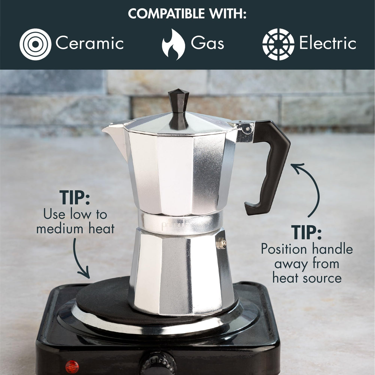 Primula Classic Stovetop Espresso and Coffee Maker, Moka Pot for Italian and Cuban Café Brewing, Greca Coffee Maker, Cafeteras, 9 Espresso Cups, Silver