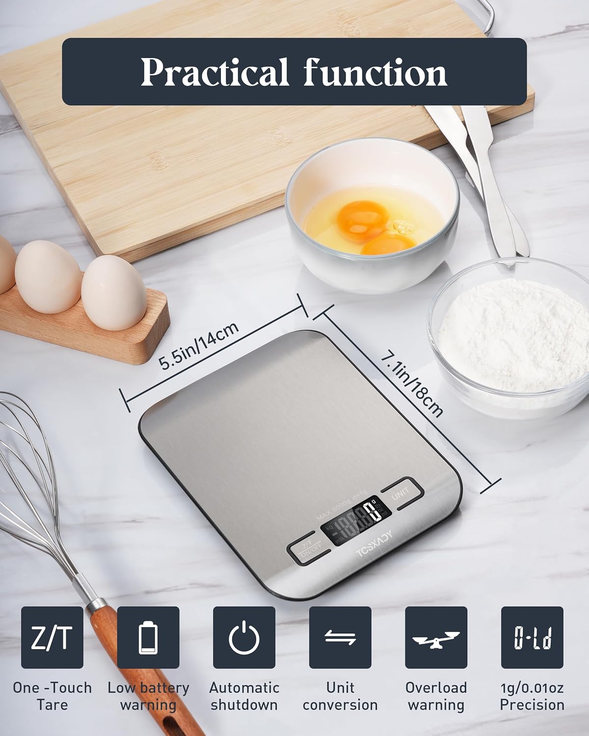 Food Scale, Digital Kitchen Scale with Grams & Ounces Units, 11lb